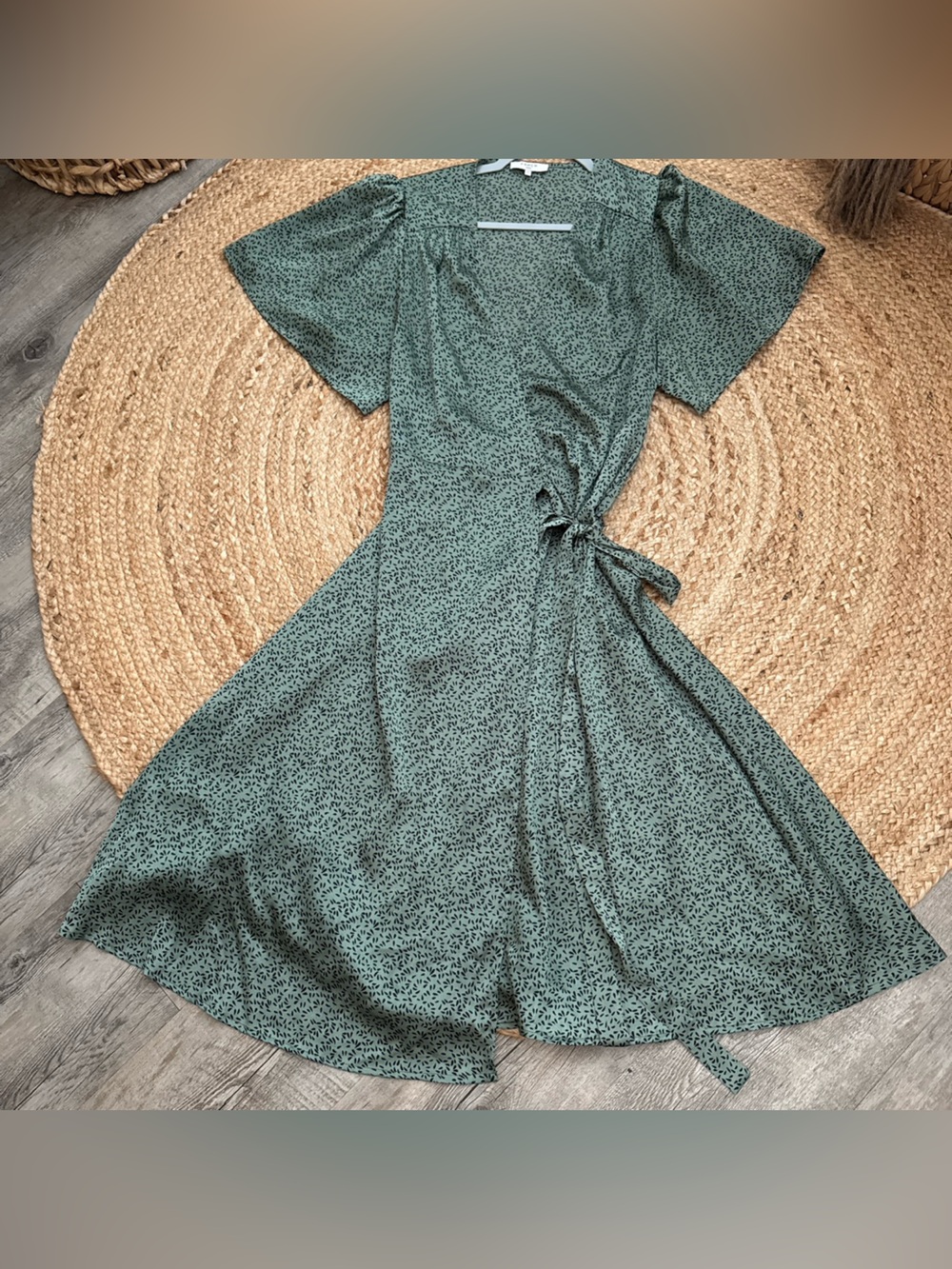 FRNCH Green Floral Wrap Dress
